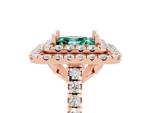 Rose gold Double Halo Princess Cut Green Sapphire Pavé Band with Four-Prong Setting_5
