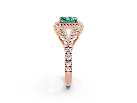 Rose gold Double Halo Princess Cut Green Sapphire Pavé Split Shank Ring with Prong Setting_2