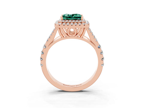 Rose gold Double Halo Princess Cut Green Sapphire Pavé Split Shank Ring with Prong Setting_3