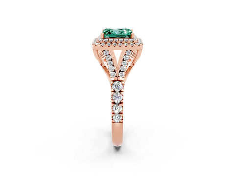 Rose gold Double Halo Princess Cut Green Sapphire Split Shank Engagement Ring with Four-Prong Setting_2