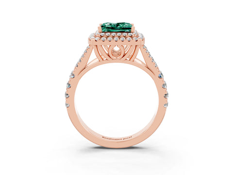 Rose gold Double Halo Princess Cut Green Sapphire Split Shank Engagement Ring with Four-Prong Setting_3