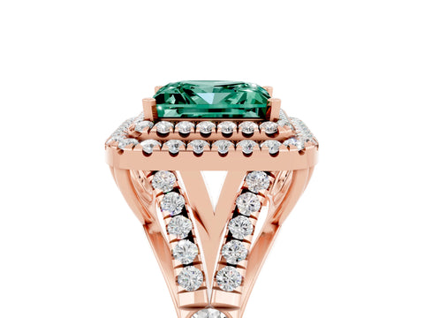 Rose gold Double Halo Princess Cut Green Sapphire Split Shank Engagement Ring with Four-Prong Setting_5