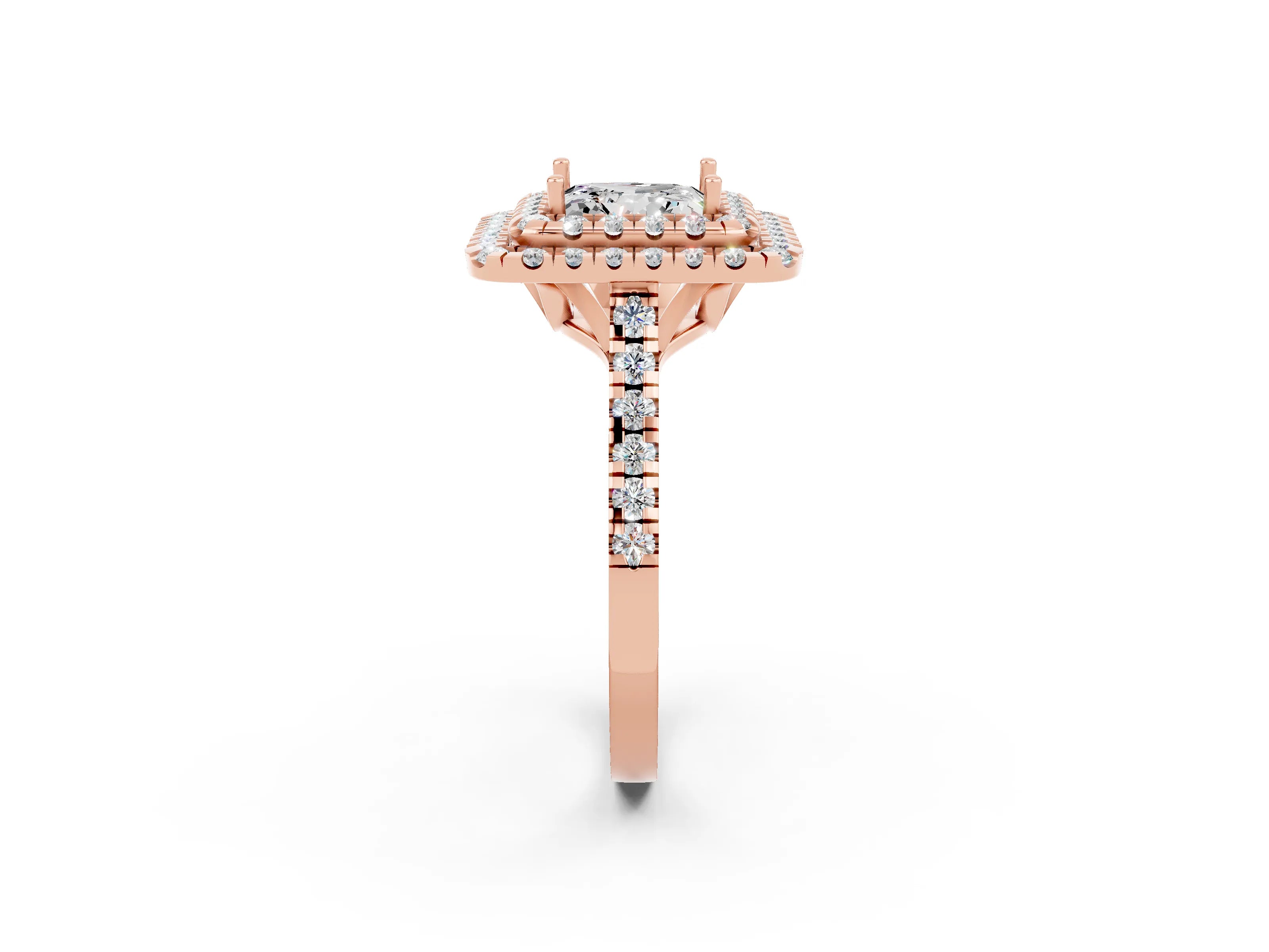 Rose gold Double Halo Princess Cut Moissanite Pavé Band with Four-Prong Setting_2