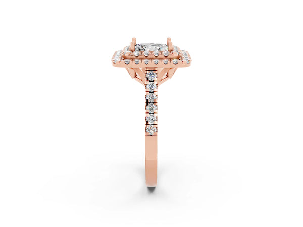 Rose gold Double Halo Princess Cut Moissanite Pavé Band with Four-Prong Setting