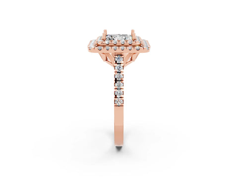 Rose gold Double Halo Princess Cut Moissanite Pavé Band with Four-Prong Setting_2