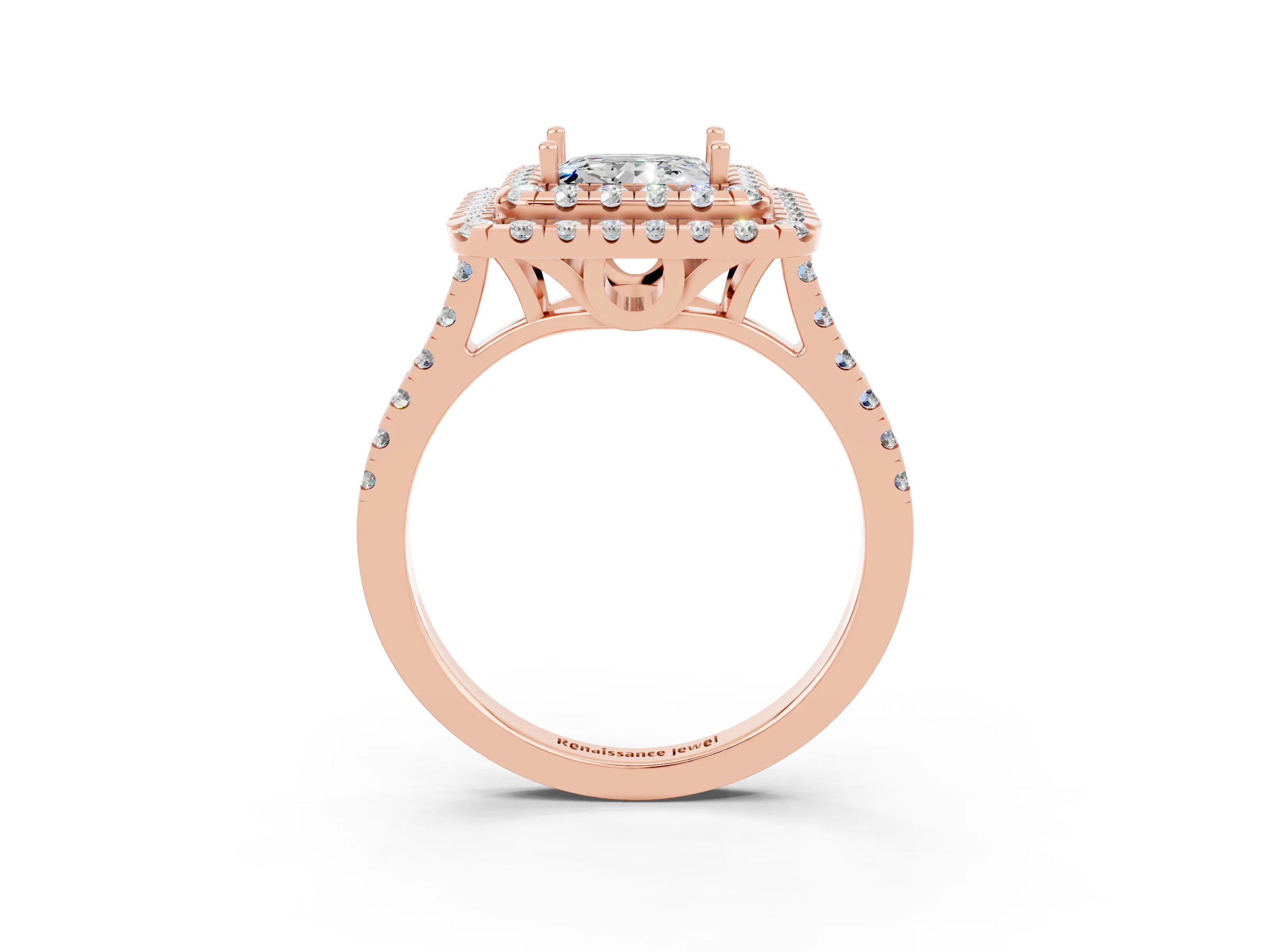 Rose gold Double Halo Princess Cut Moissanite Pavé Band with Four-Prong Setting_3