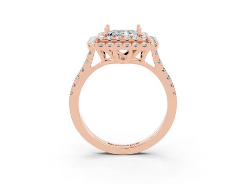 Rose gold Double Halo Princess Cut Moissanite Pavé Band with Four-Prong Setting_3