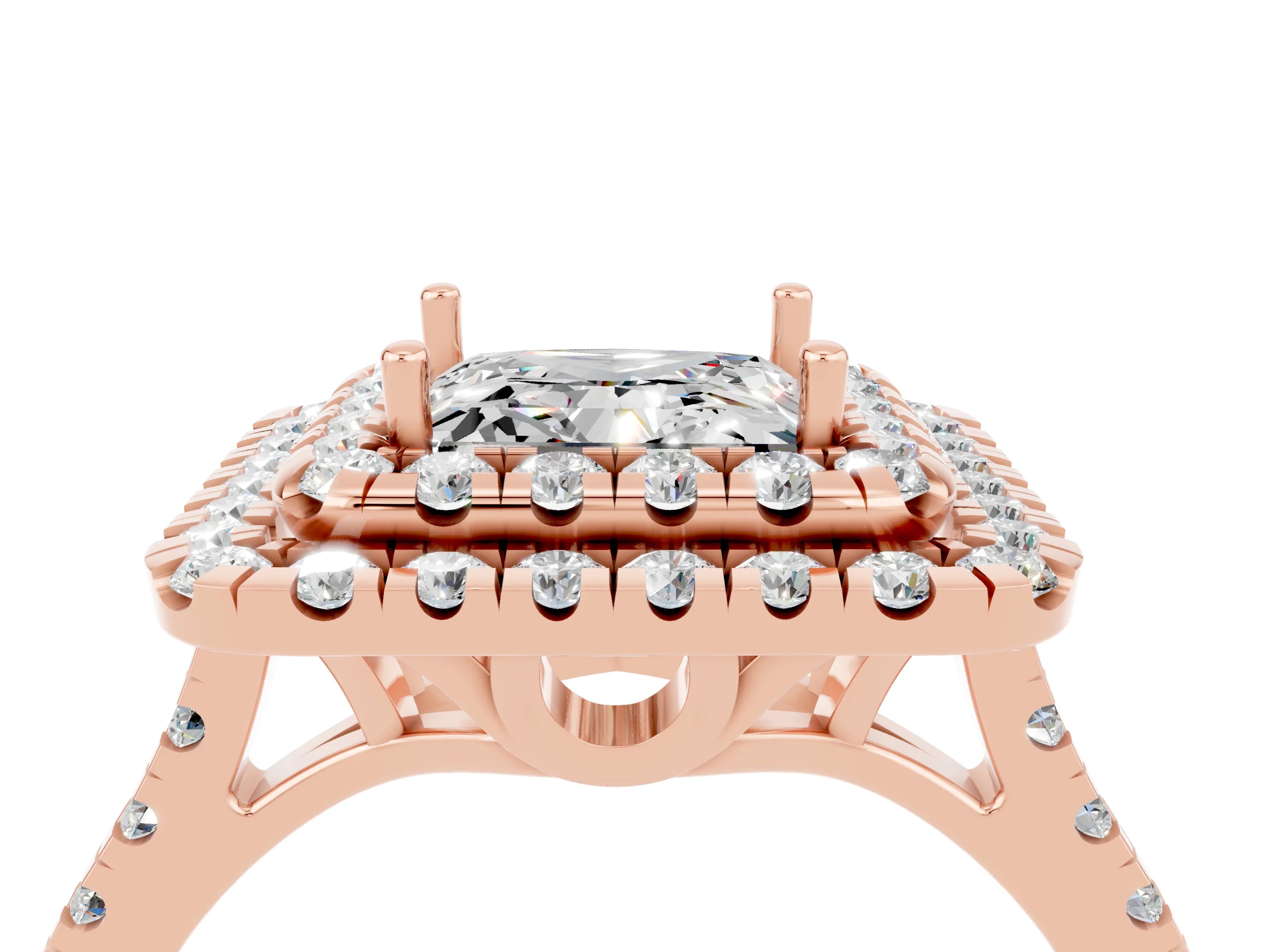 Rose gold Double Halo Princess Cut Moissanite Pavé Band with Four-Prong Setting_4