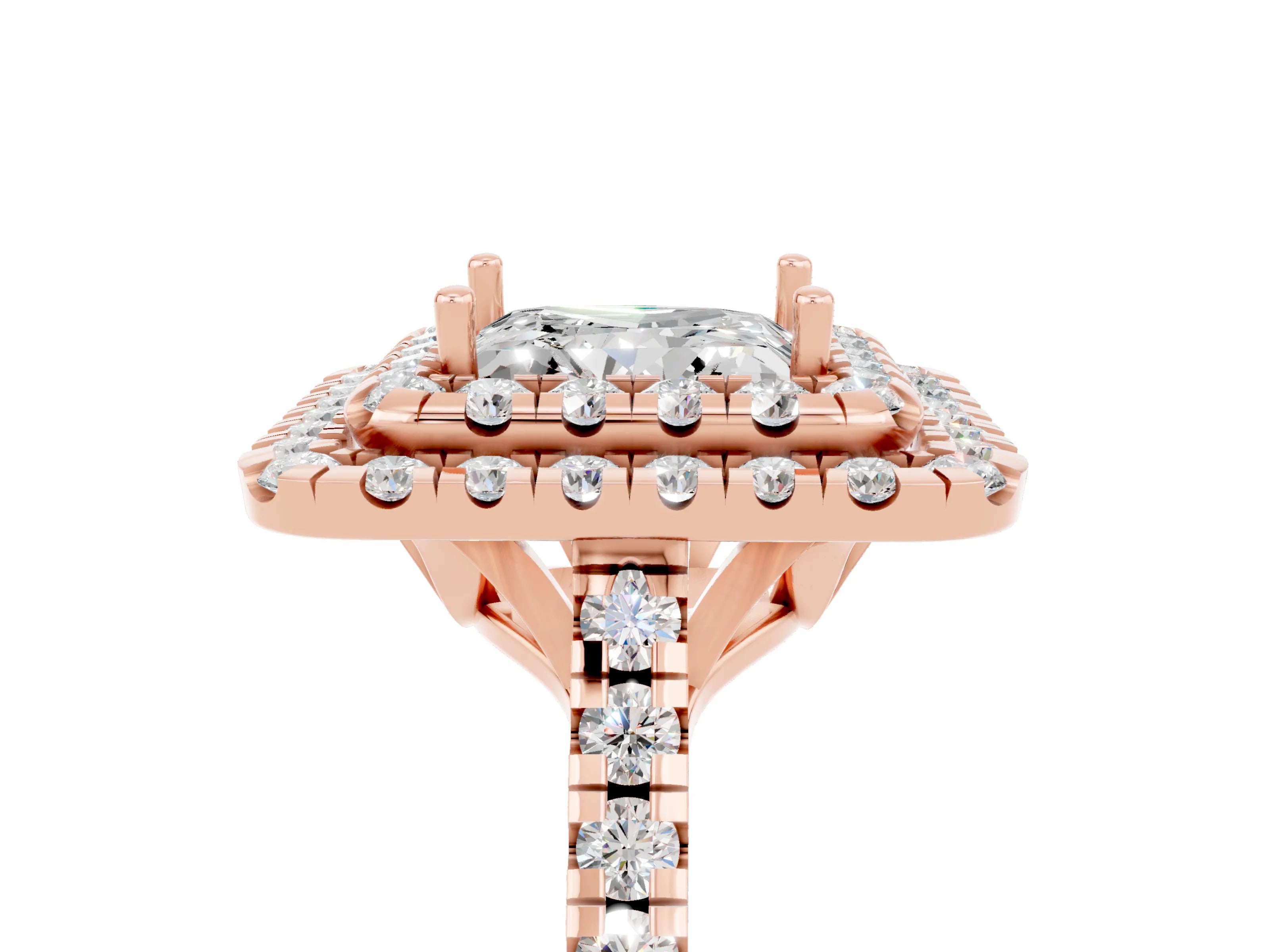 Rose gold Double Halo Princess Cut Moissanite Pavé Band with Four-Prong Setting_5