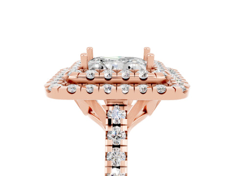 Rose gold Double Halo Princess Cut Moissanite Pavé Band with Four-Prong Setting_5