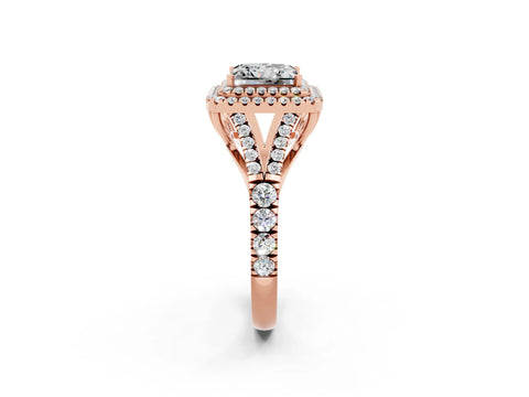 Rose gold Double Halo Princess Cut Moissanite Pavé Split Shank Ring with Prong Setting_2