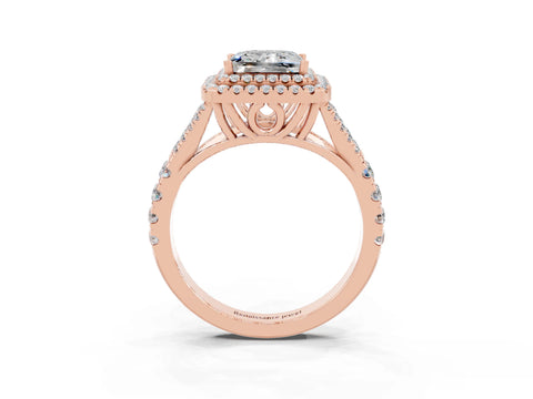 Rose gold Double Halo Princess Cut Moissanite Pavé Split Shank Ring with Prong Setting_3