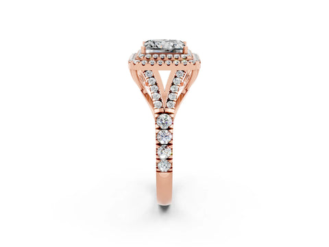 Rose gold Double Halo Princess Cut Moissanite Split Shank Engagement Ring with Four-Prong Setting_2