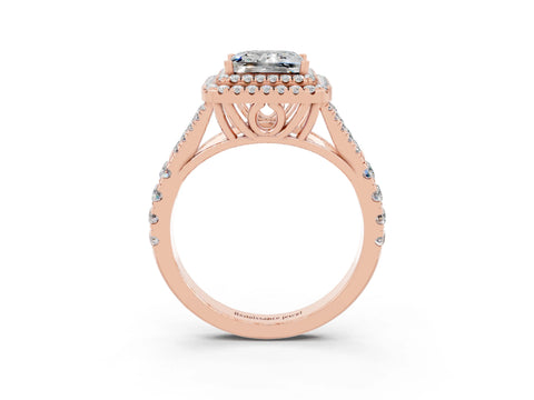 Rose gold Double Halo Princess Cut Moissanite Split Shank Engagement Ring with Four-Prong Setting_3