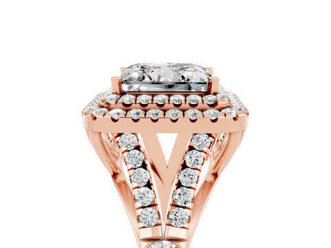Rose gold Double Halo Princess Cut Moissanite Split Shank Engagement Ring with Four-Prong Setting_5