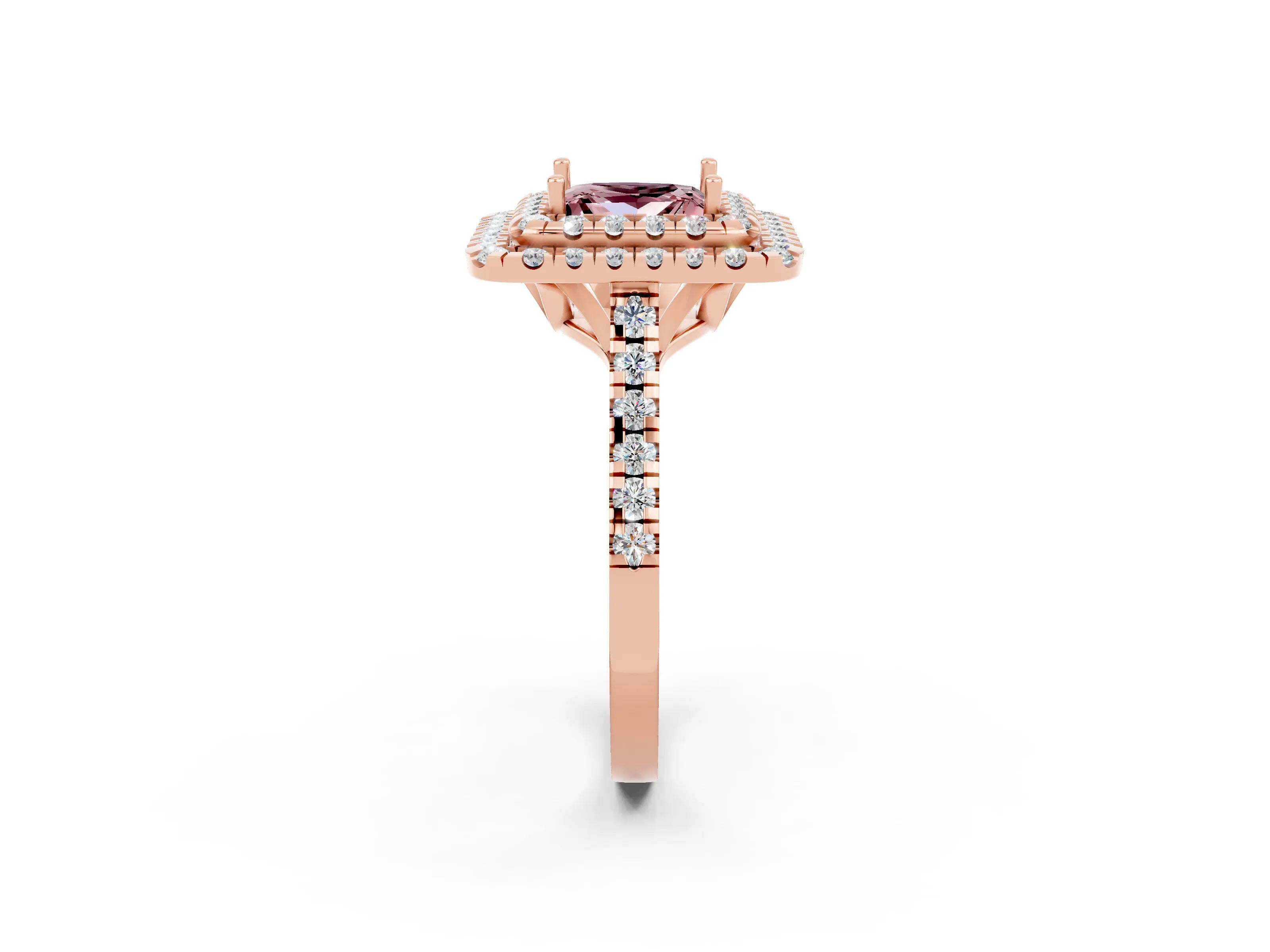 Rose gold Double Halo Princess Cut Morganite Pavé Band with Four-Prong Setting_2