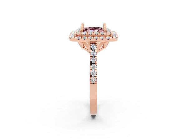 Rose gold Double Halo Princess Cut Morganite Pavé Band with Four-Prong Setting