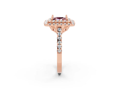 Rose gold Double Halo Princess Cut Morganite Pavé Band with Four-Prong Setting_2