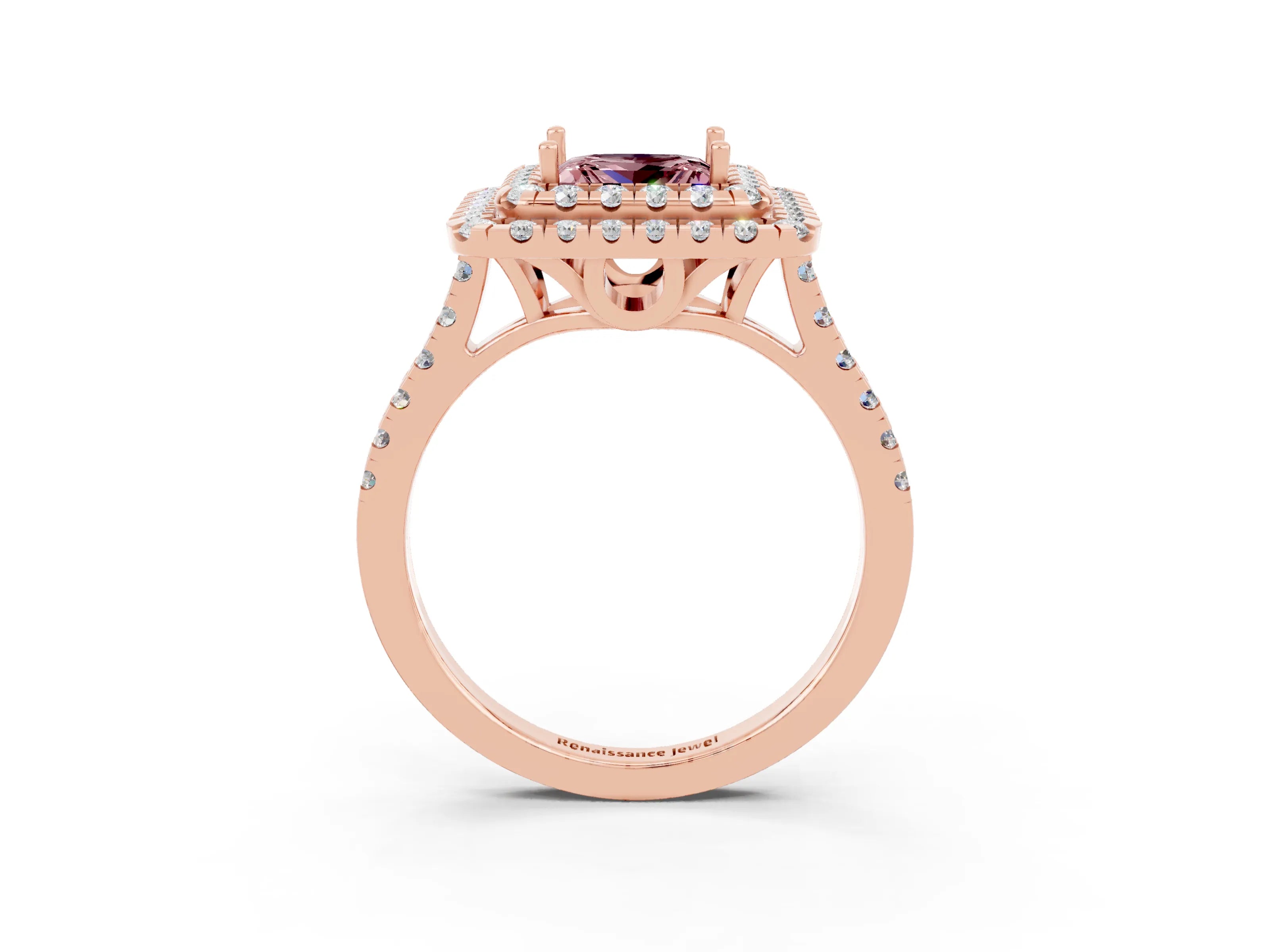 Rose gold Double Halo Princess Cut Morganite Pavé Band with Four-Prong Setting_3