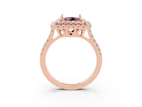 Rose gold Double Halo Princess Cut Morganite Pavé Band with Four-Prong Setting_3