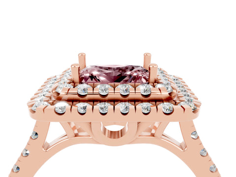 Rose gold Double Halo Princess Cut Morganite Pavé Band with Four-Prong Setting_4
