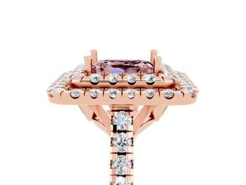 Rose gold Double Halo Princess Cut Morganite Pavé Band with Four-Prong Setting_5