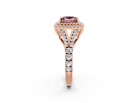 Rose gold Double Halo Princess Cut Morganite Pavé Split Shank Ring with Prong Setting_2