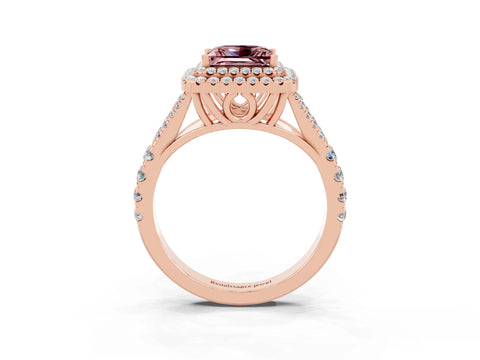 Rose gold Double Halo Princess Cut Morganite Pavé Split Shank Ring with Prong Setting_3