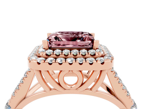 Rose gold Double Halo Princess Cut Morganite Pavé Split Shank Ring with Prong Setting_4
