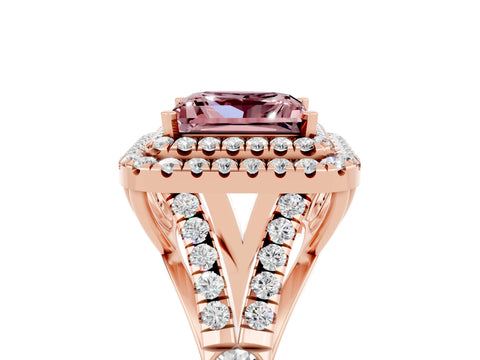 Rose gold Double Halo Princess Cut Morganite Pavé Split Shank Ring with Prong Setting_5