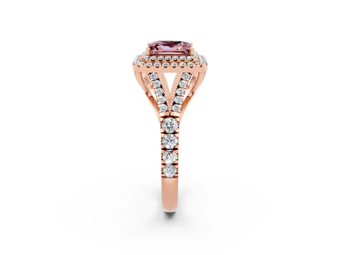 Rose gold Double Halo Princess Cut Morganite Split Shank Engagement Ring with Four-Prong Setting_2