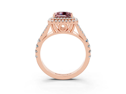 Rose gold Double Halo Princess Cut Morganite Split Shank Engagement Ring with Four-Prong Setting_3