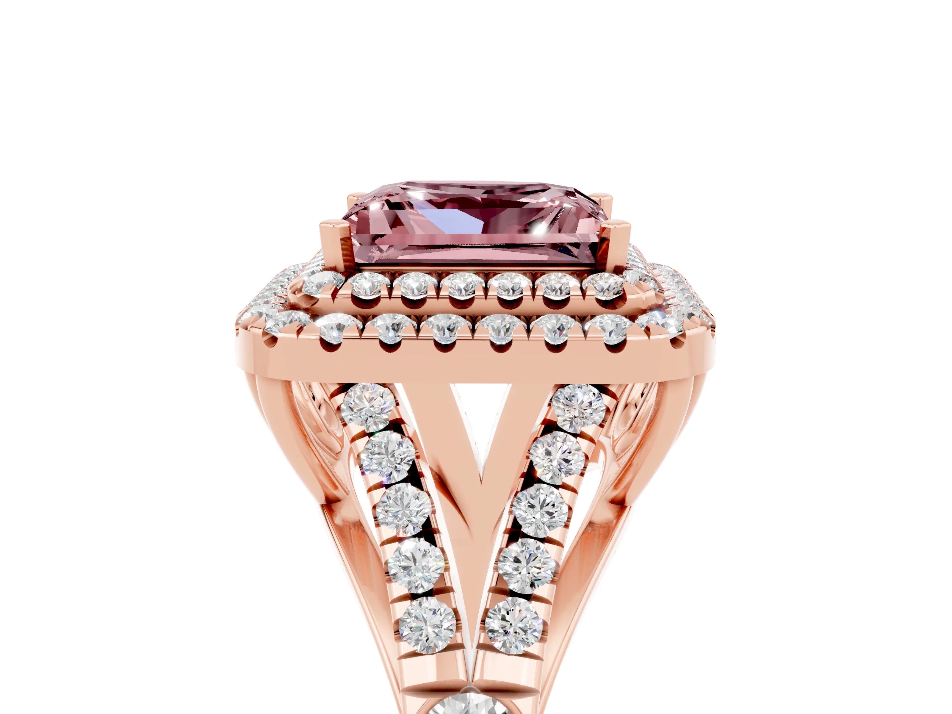 Rose gold Double Halo Princess Cut Morganite Split Shank Engagement Ring with Four-Prong Setting_5