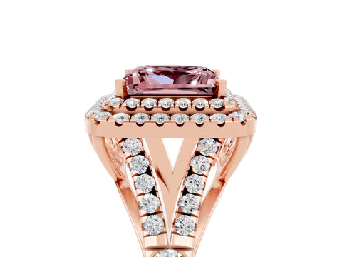 Rose gold Double Halo Princess Cut Morganite Split Shank Engagement Ring with Four-Prong Setting_5