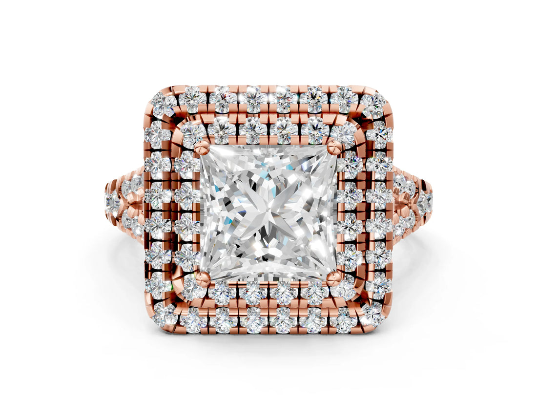 Rose gold Double Halo Princess Cut Pave Split Shank Prong Set Ring_15