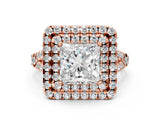 Rose gold Double Halo Princess Cut Pave Split Shank Prong Set Ring_15