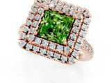 Rose gold Double Halo Princess Cut Peridot Pavé Band with Four-Prong Setting_1