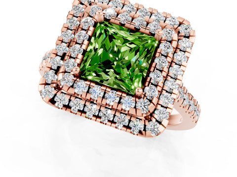 Rose gold Double Halo Princess Cut Peridot Pavé Band with Four-Prong Setting_1