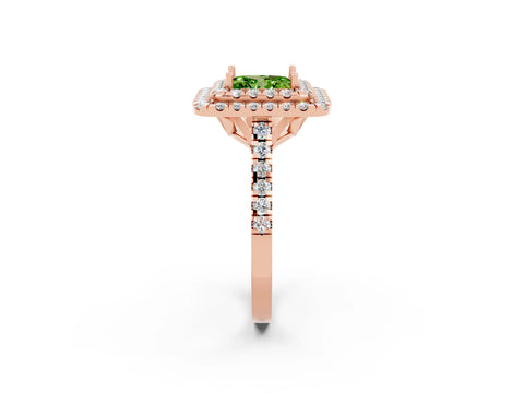 Rose gold Double Halo Princess Cut Peridot Pavé Band with Four-Prong Setting_2