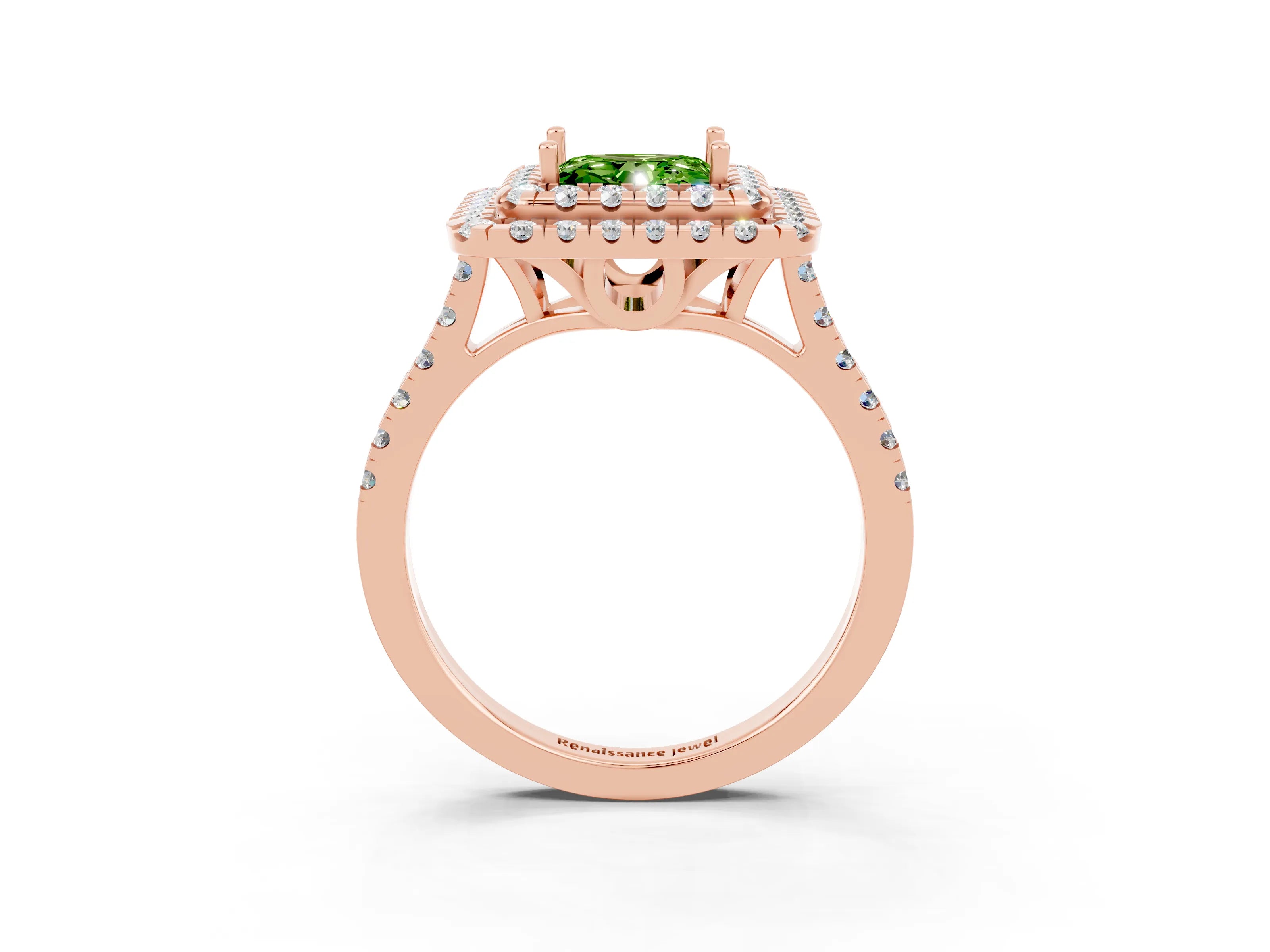Rose gold Double Halo Princess Cut Peridot Pavé Band with Four-Prong Setting_3