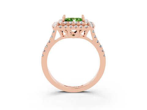 Rose gold Double Halo Princess Cut Peridot Pavé Band with Four-Prong Setting_3