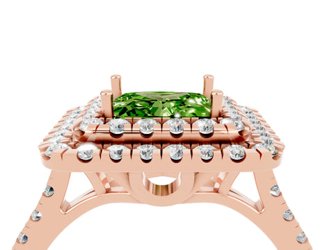 Rose gold Double Halo Princess Cut Peridot Pavé Band with Four-Prong Setting_4