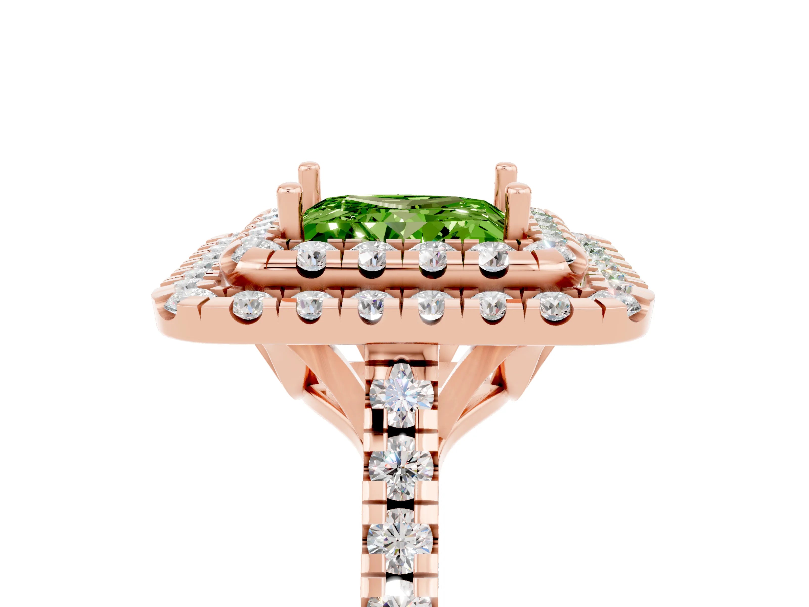 Rose gold Double Halo Princess Cut Peridot Pavé Band with Four-Prong Setting_5