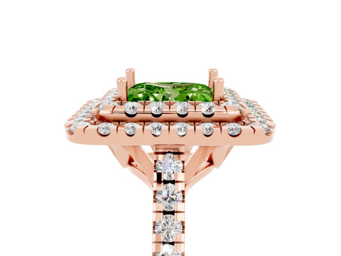 Rose gold Double Halo Princess Cut Peridot Pavé Band with Four-Prong Setting_5