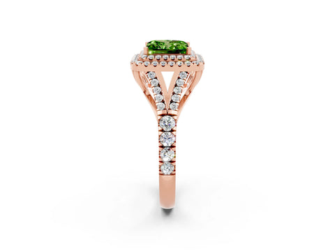 Rose gold Double Halo Princess Cut Peridot Pavé Split Shank Ring with Prong Setting_2
