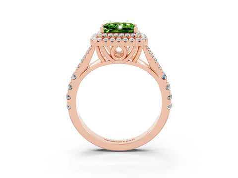 Rose gold Double Halo Princess Cut Peridot Pavé Split Shank Ring with Prong Setting_3