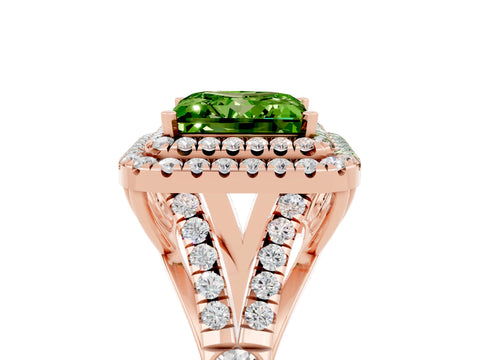 Rose gold Double Halo Princess Cut Peridot Pavé Split Shank Ring with Prong Setting_5