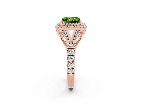 Rose gold Double Halo Princess Cut Peridot Split Shank Engagement Ring with Four-Prong Setting_2