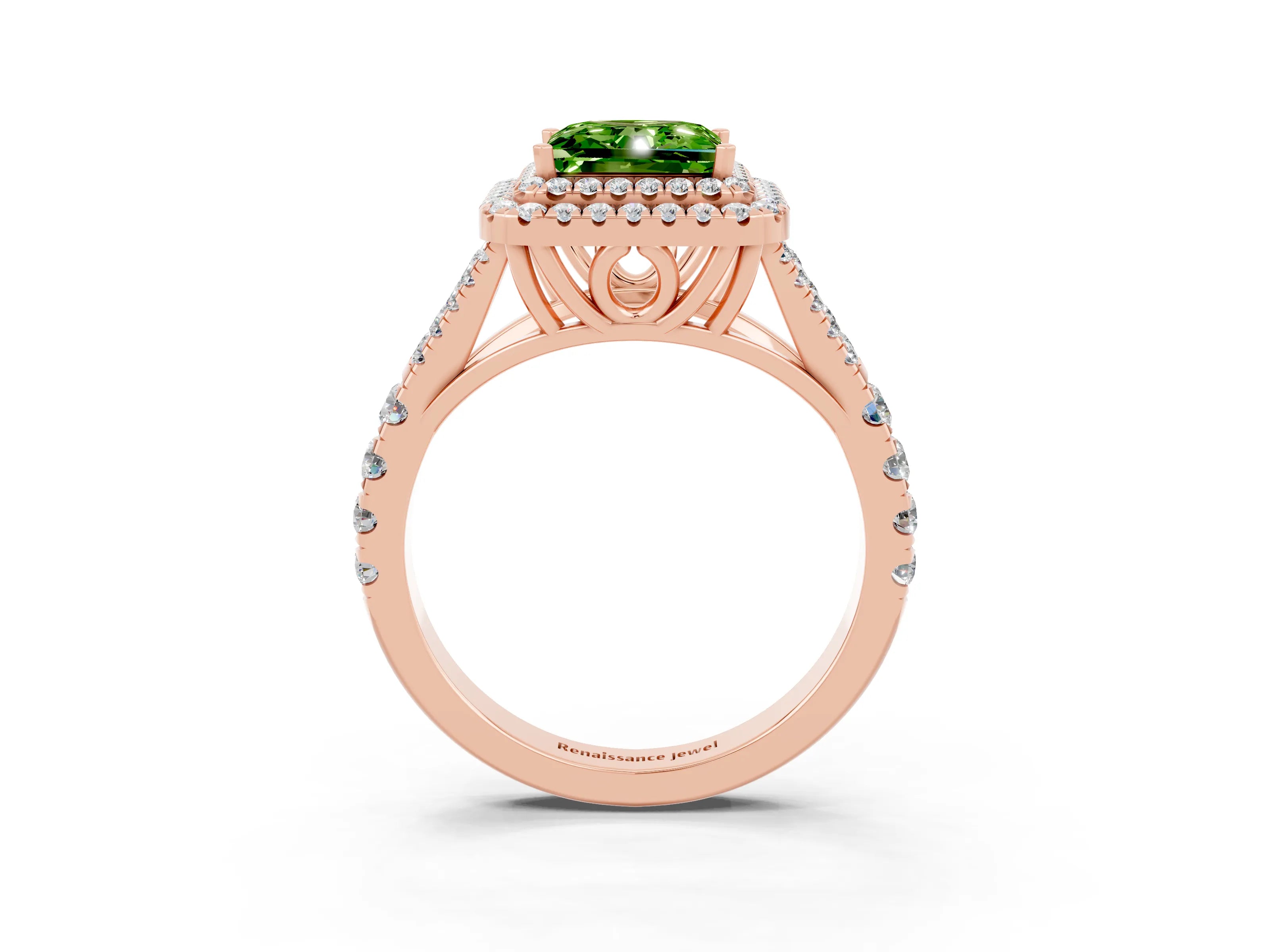 Rose gold Double Halo Princess Cut Peridot Split Shank Engagement Ring with Four-Prong Setting_3