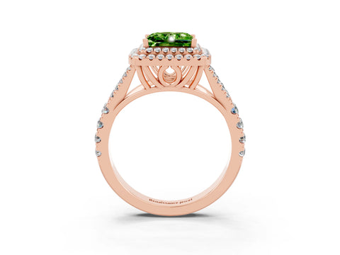 Rose gold Double Halo Princess Cut Peridot Split Shank Engagement Ring with Four-Prong Setting_3